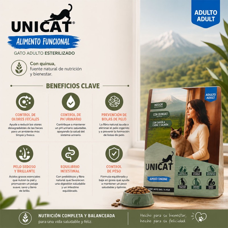 Unicat Alimento Para Gatos Adultos Esterilizados 2Kg