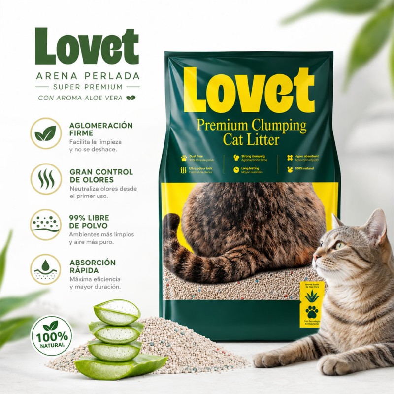 Lovet arena perlada super premium con aroma Aloe Vera 20kg.