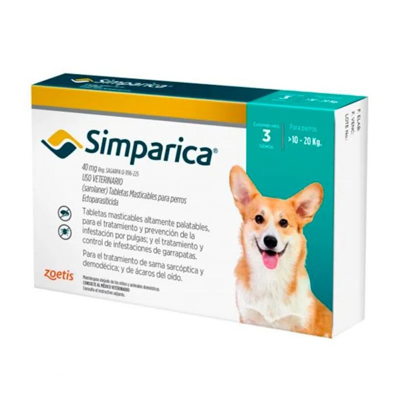Simparica 40mg para perros 10 a 20Kg x 3 Tab Simparica - 1