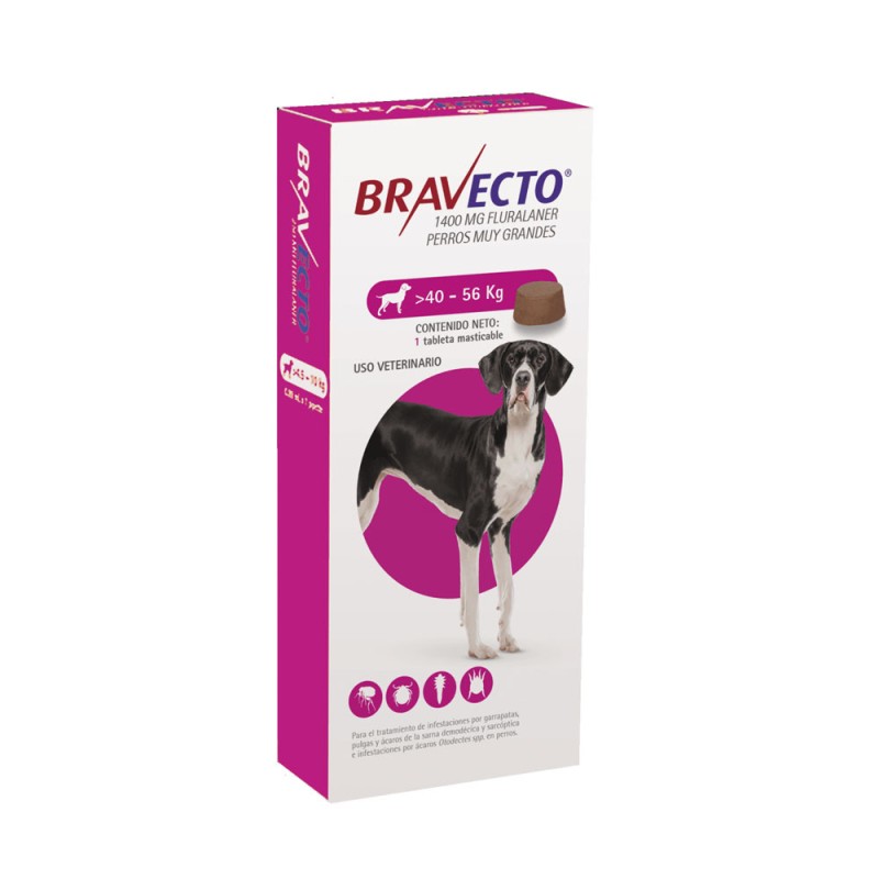 Bravecto Tableta 1400 mg Para Perros 40kg - 56kg Bravecto - 1