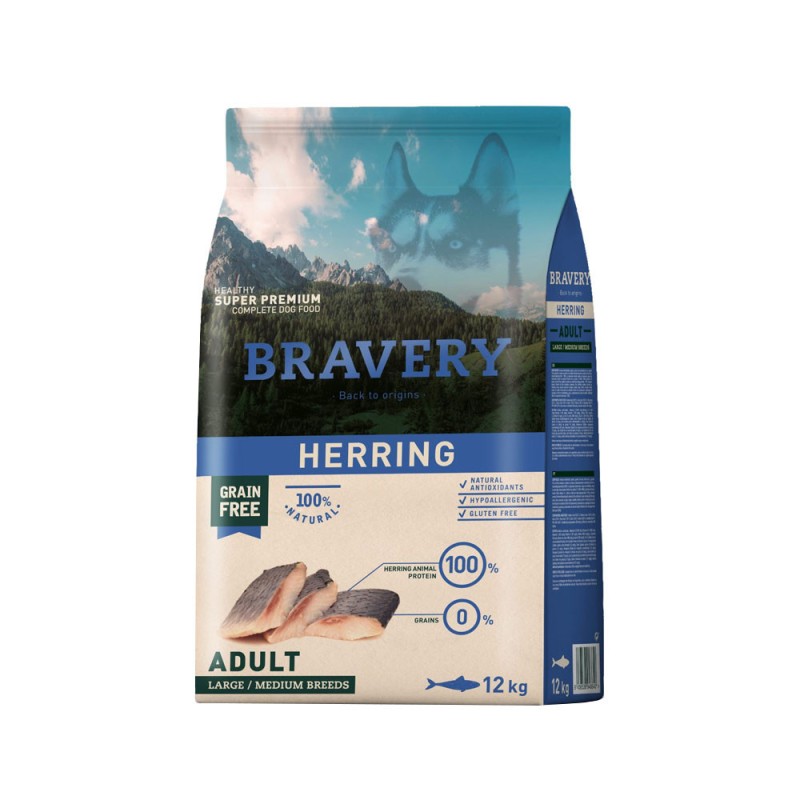 Alimento Bravery Herring Adulto Razas Medianas/Grandes 12Kg Bravery - 1