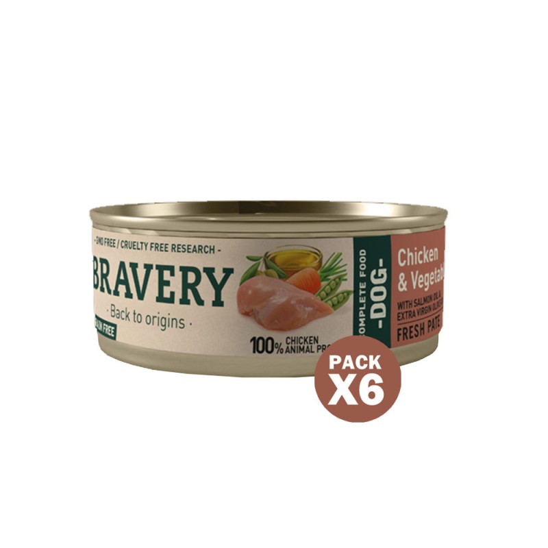 Bravery Pollo y Vegetales Perros Adultos Lata 80gr x 6und Bravery - 1