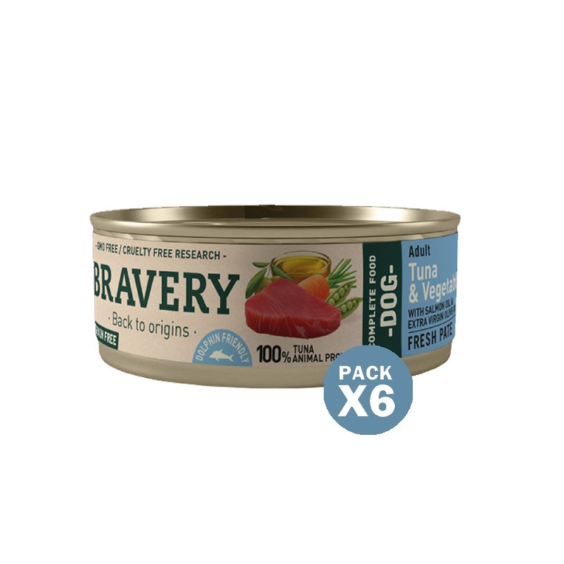 Bravery Atún y Vegetales Perros Adultos Lata 80gr x 6und Bravery - 1