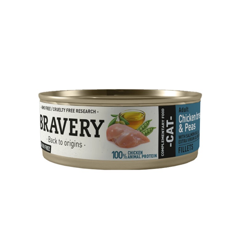 Bravery Pollo y Guisantes Gatos Adultos Lata 70gr Bravery - 1