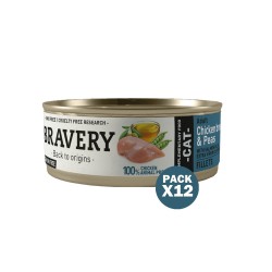 Bravery Pollo y Guisantes Gatos Adultos Lata 70gr x 12und Bravery - 1
