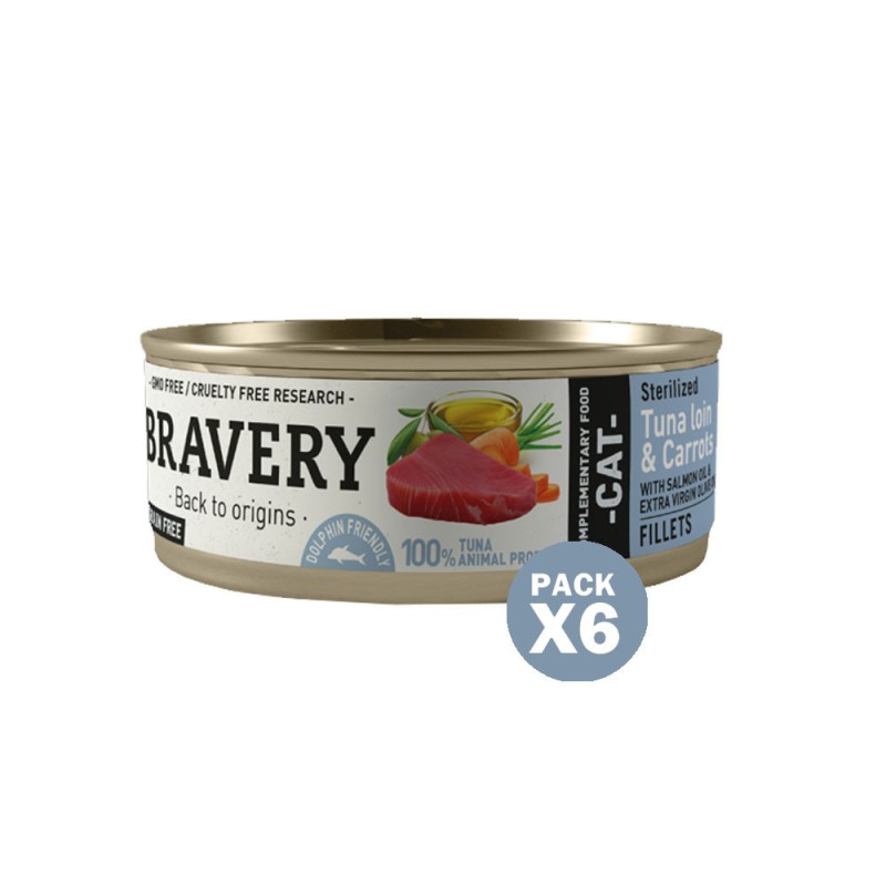 Bravery Lomo de Atún y Zanahoria Gato Esterilizado Lata 70gr x 6und Bravery - 1