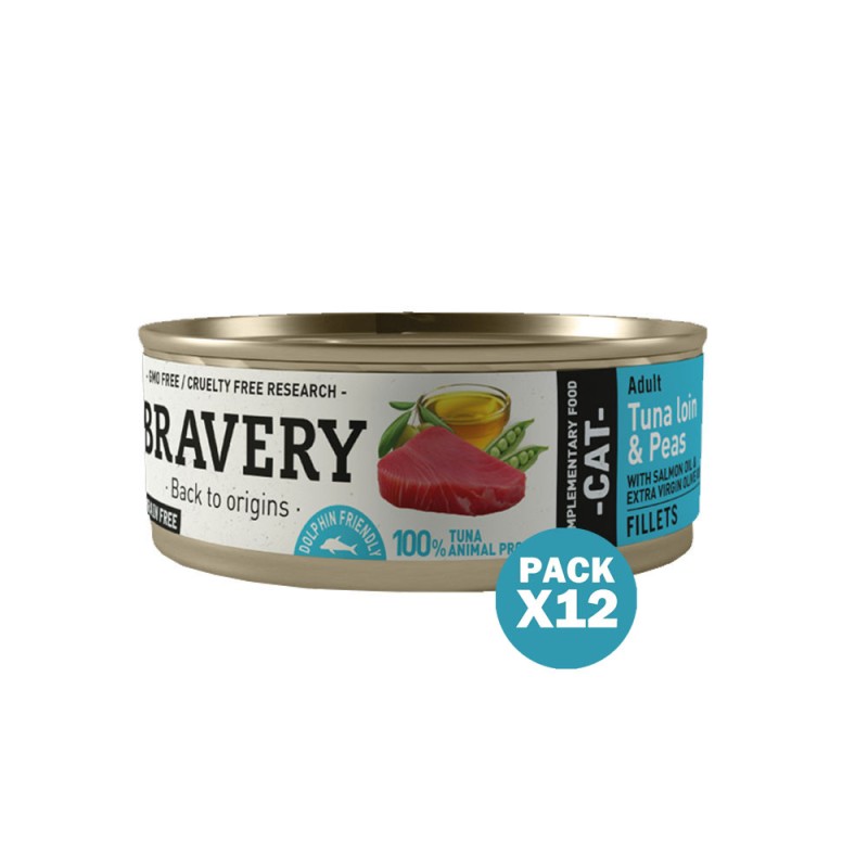 Bravery Lomo de Atún y Guisantes Gato Adulto Lata 70gr x 12und Bravery - 1
