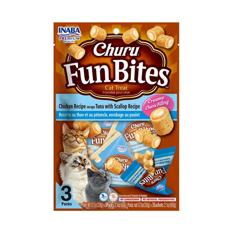 Snack Churu Fun Bites Pollo, Atún y Ostión en Patmo Pet