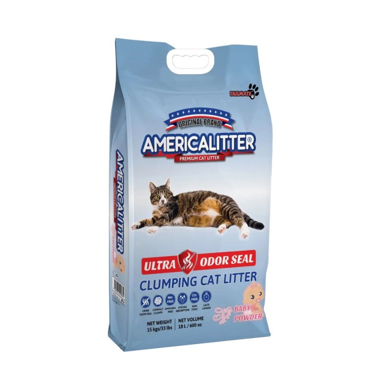 America Litter Ultra Odor Seal Talco de Bebé 15Kg|Arena gatos|PatmoPet