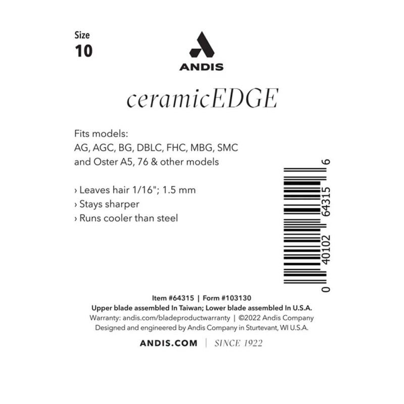 Cuchilla Andis desmontable CeramicEdge N° 10