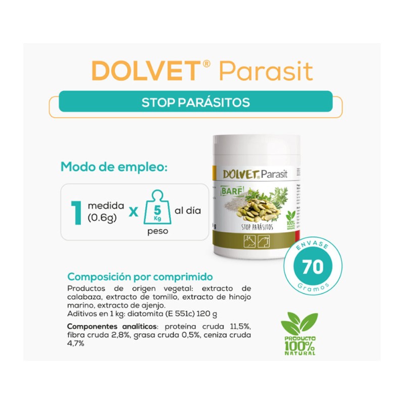 Suplemento Antiparasitario para Mascotas Dolvet Parasit 70gr