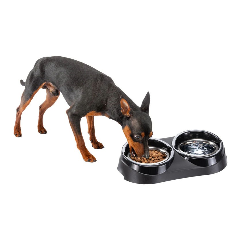 FERPLAST Duo Feed Boles de Acero Inoxidable con Soporte 1 litro