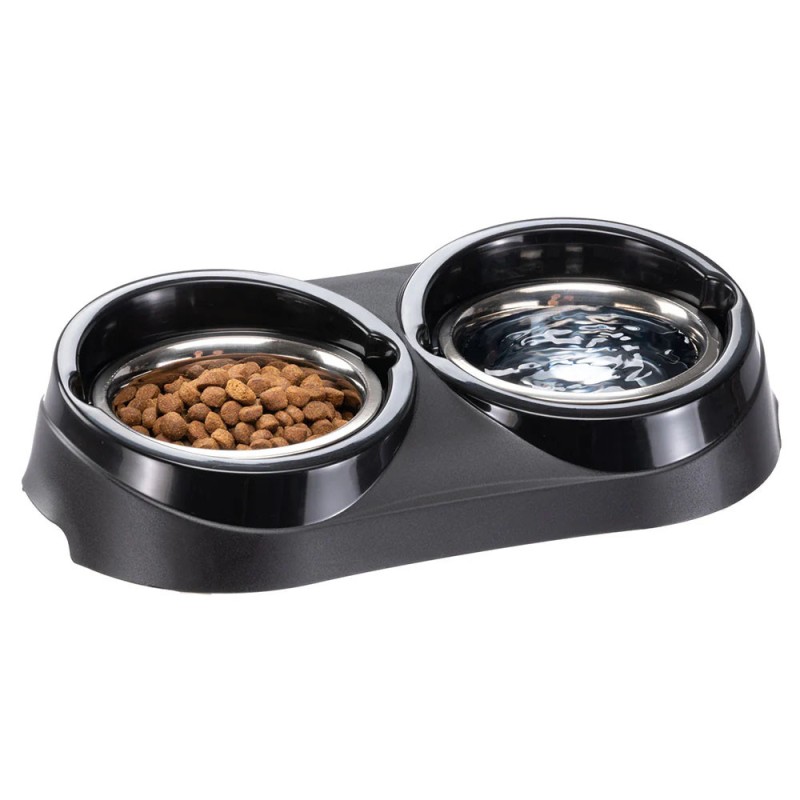 FERPLAST Duo Feed Boles de Acero Inoxidable con Soporte 1 litro