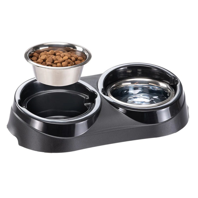 FERPLAST Duo Feed Boles de Acero Inoxidable con Soporte 1 litro