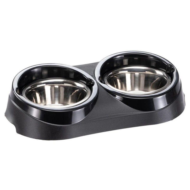 FERPLAST Duo Feed Boles de Acero Inoxidable con Soporte 1 litro