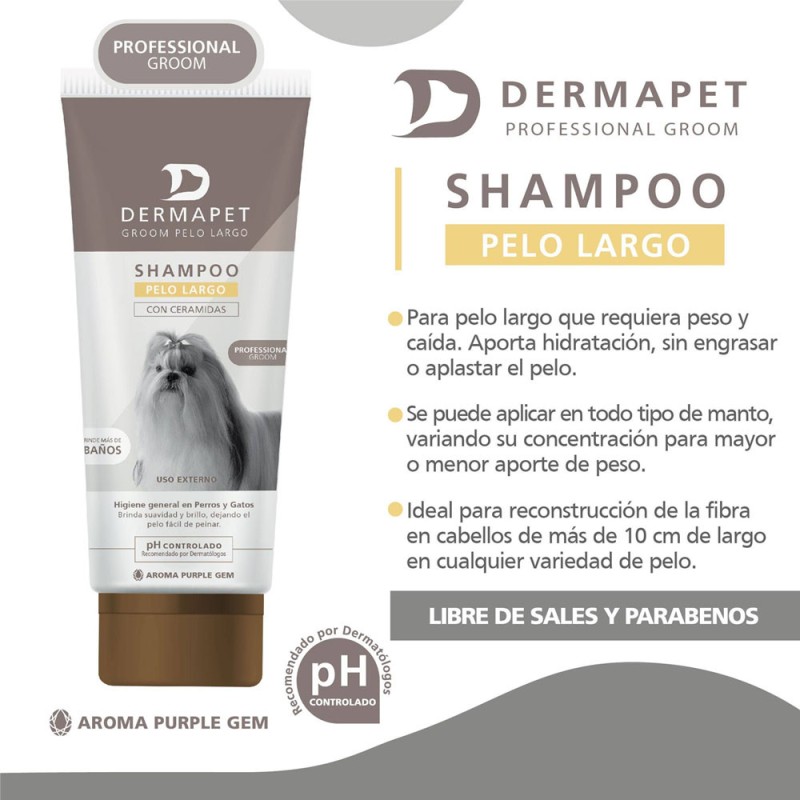 Shampoo para Perros y Gatos Dermapet Groom Pelo Largo 250ml