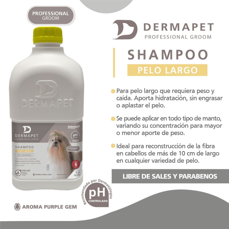 Shampoo para Perros y Gatos Dermapet Groom Pelo Largo 1L