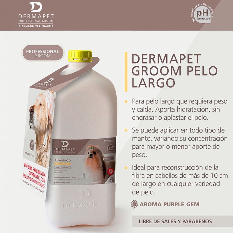 Shampoo para Perros y Gatos Dermapet Groom Pelo Largo 5L
