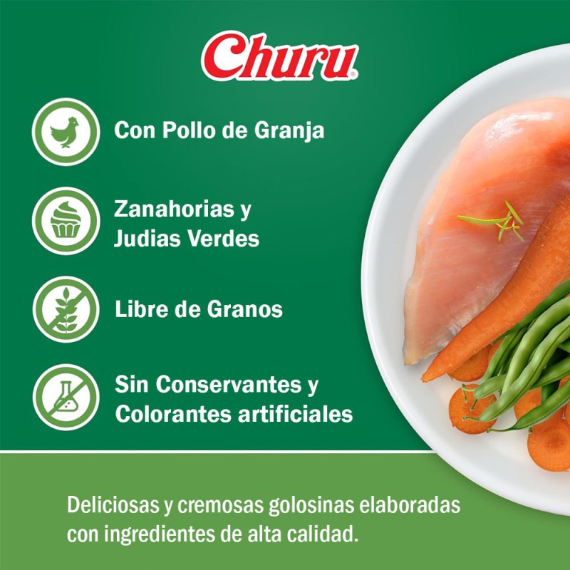 Snack Churu para Perros de Pollo Con Vegetales 4 Tubos x14gr