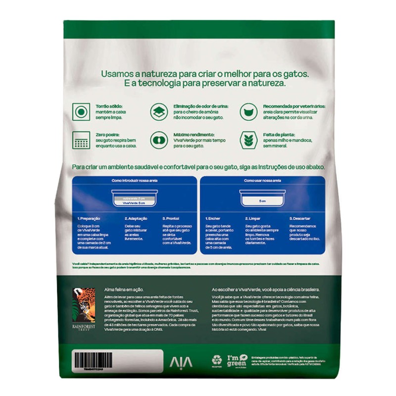 Arena Sanitaria para Gatos Granos Finos Viva Verde 10kg 100% Ecologica