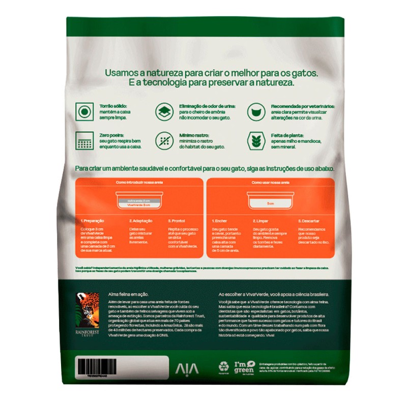 Arena Higiénica para Gatos de Granos Gruesos Viva Verde 4Kg