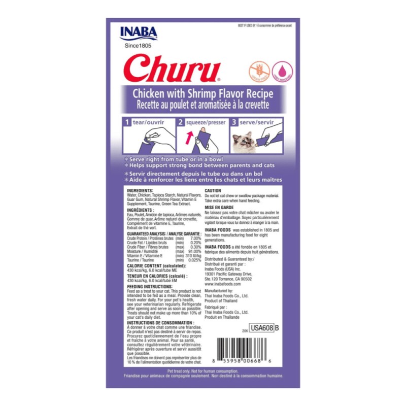 Churu Snack Húmedo de Pollo con Camarones para Gatos x4 und | PatmoPet