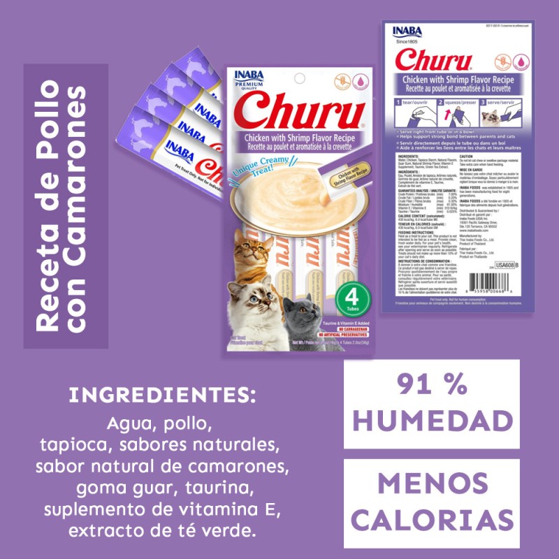 Churu Snack Húmedo de Pollo con Camarones para Gatos x4 und | PatmoPet
