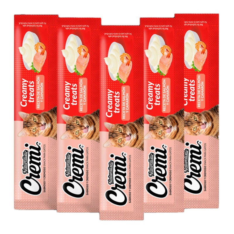 Snack para Gatos Naturalistic Cremi Salmón y Camarones 60gr Pack x 6und en patmo pet
