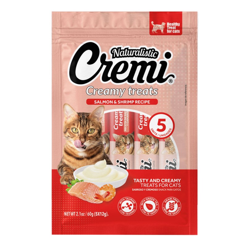 Snack para Gatos Naturalistic Cremi Salmón y Camarones 60gr Pack x 6und en patmo pet