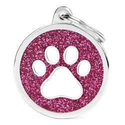 Placa Identificadora My Family Pink Big Glitter Circle White Paw