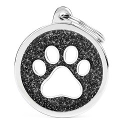 Placa Identificadora My Family Black Big Glitter Circle White Paw