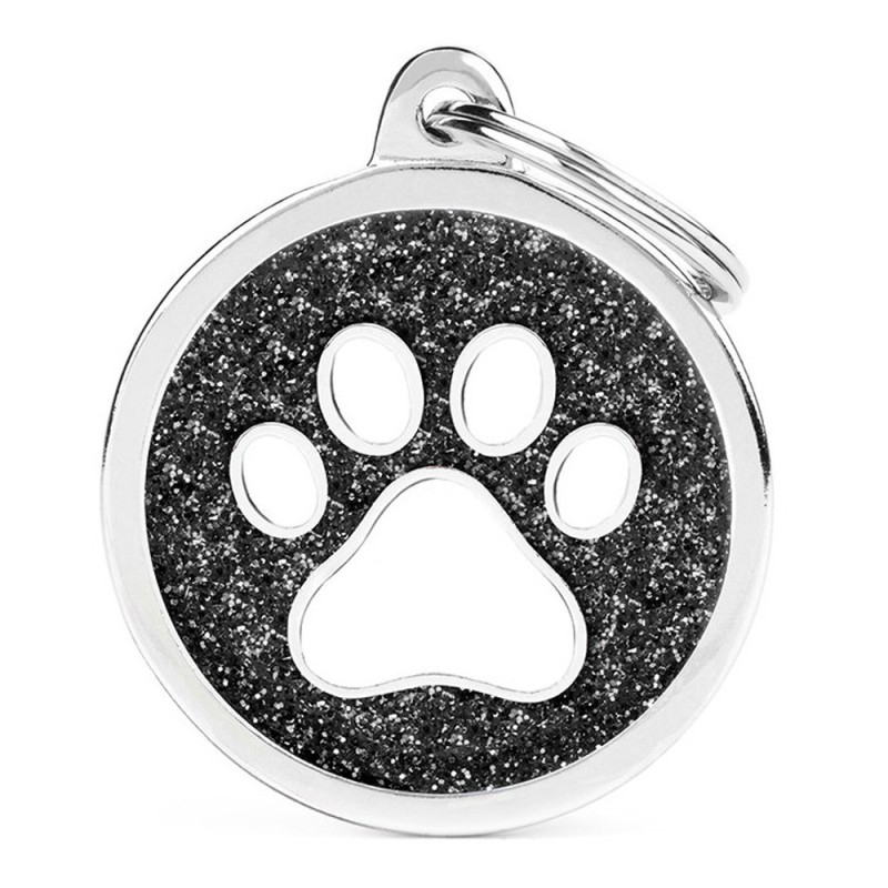 Placa Identificadora My Family Black Big Glitter Circle White Paw