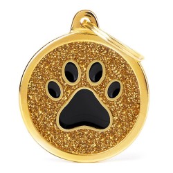 Placa Identificadora My Family Gold Big Glitter Circle Black Paw