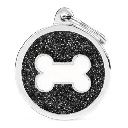 Placa Identificadora My Family Black Big Glitter Circle White Bone