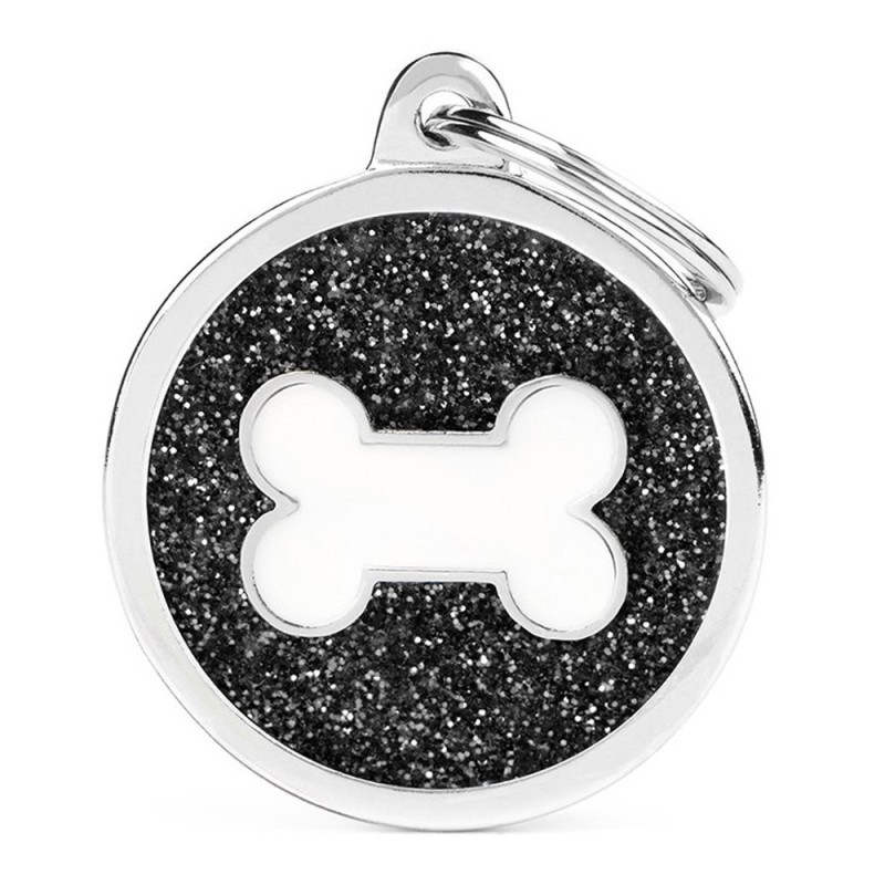 Placa Identificadora My Family Black Big Glitter Circle White Bone