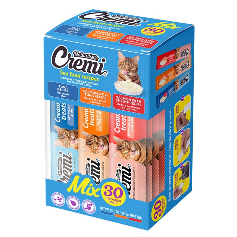 Snack para gatos Cremi Box Sea Food Mix, 30 sachet