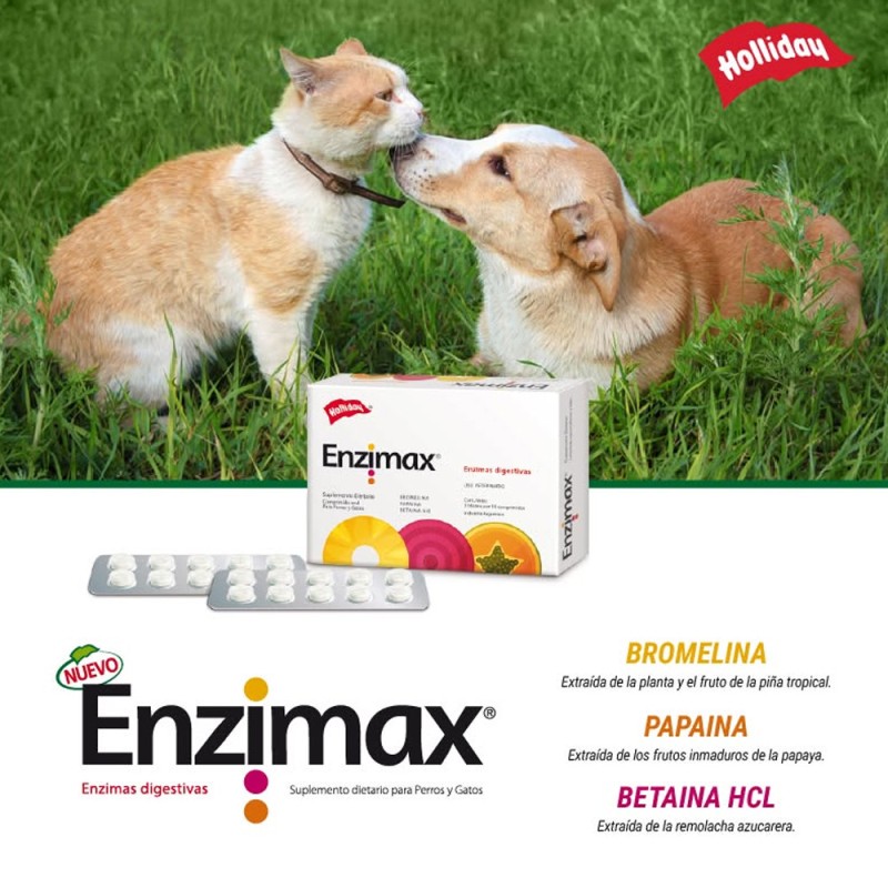 Holliday Enzimas Digestivas Enzimax Para Perros y Gatos 20 comprimidos