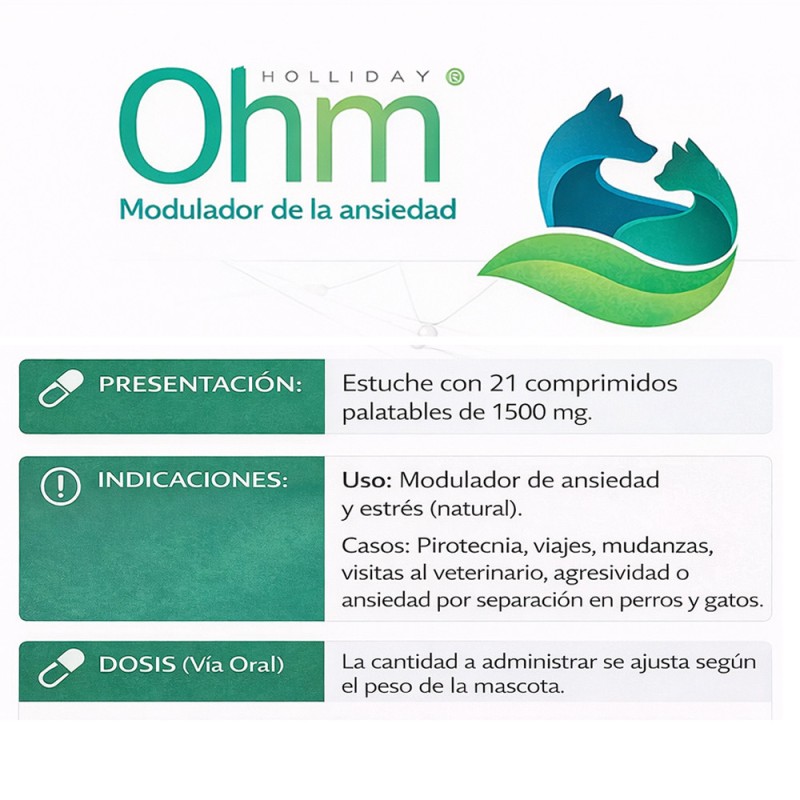 Holliday OHM Modulador de Ansiedad Para Mascotas 21 Tabletas