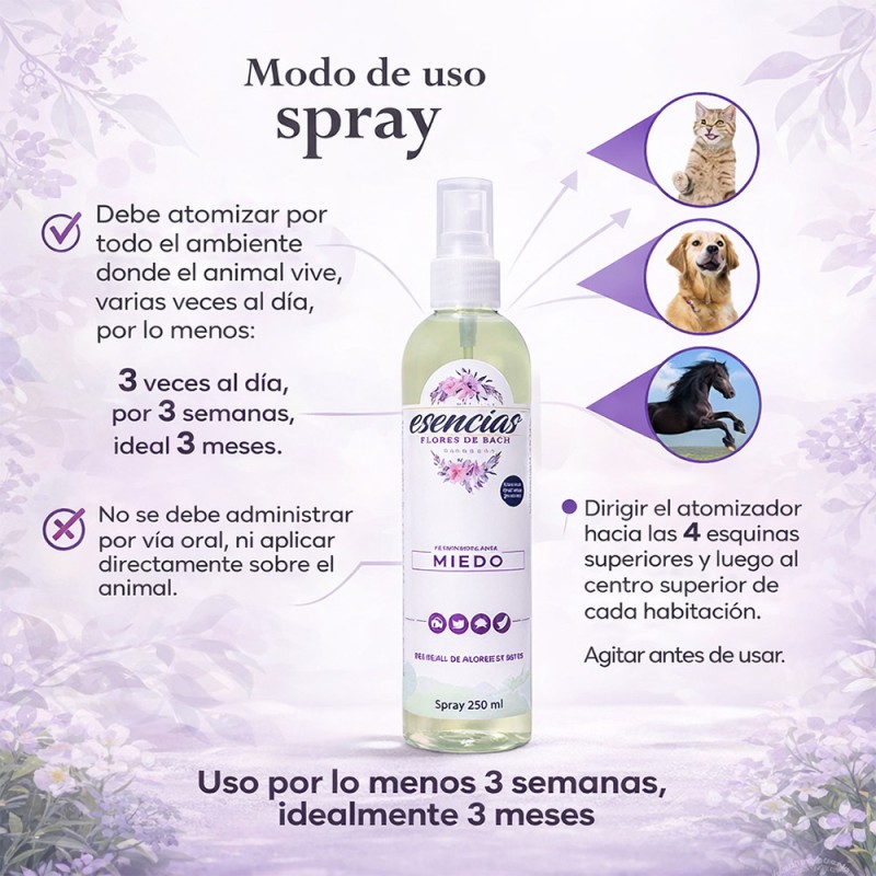 Spray Esencias Florales para el Miedo en Mascotas 250ml