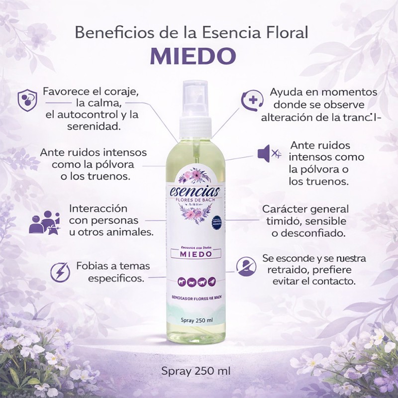 Spray Esencias Florales para el Miedo en Mascotas 250ml