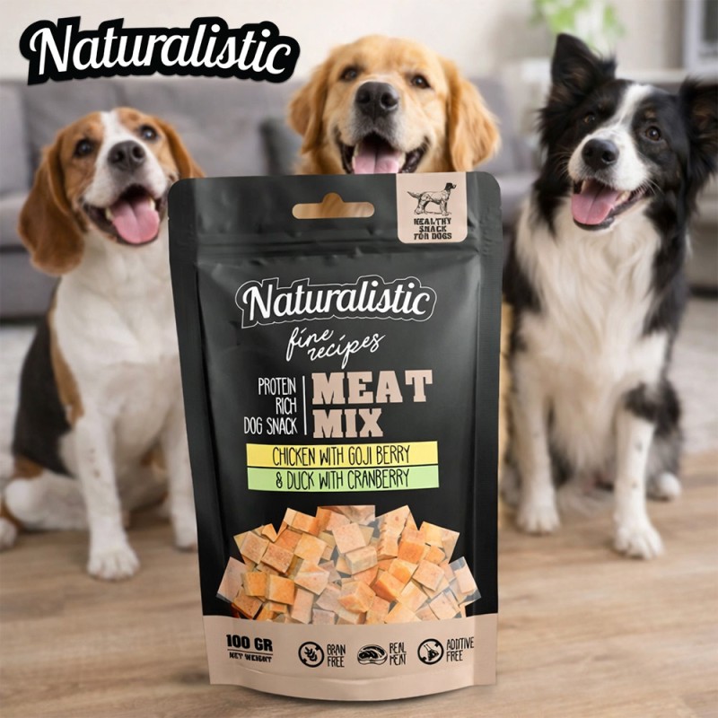 Snack Para Perros Naturalistic Carnes, Goji y Arándanos100gr