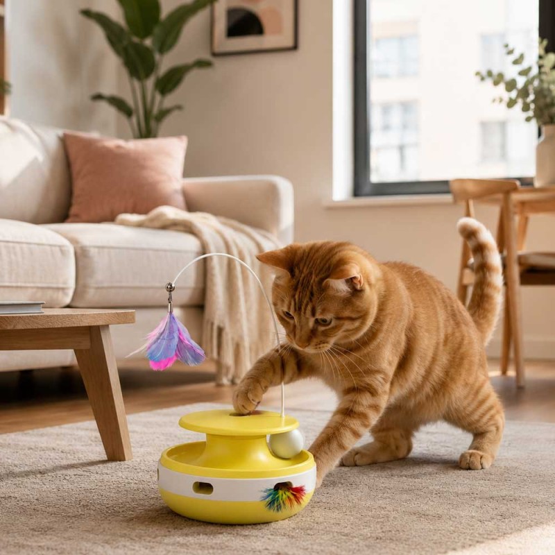 Juguete Automático Pawgether con Pelota y Pluma (PL1SE) – AMARILLO