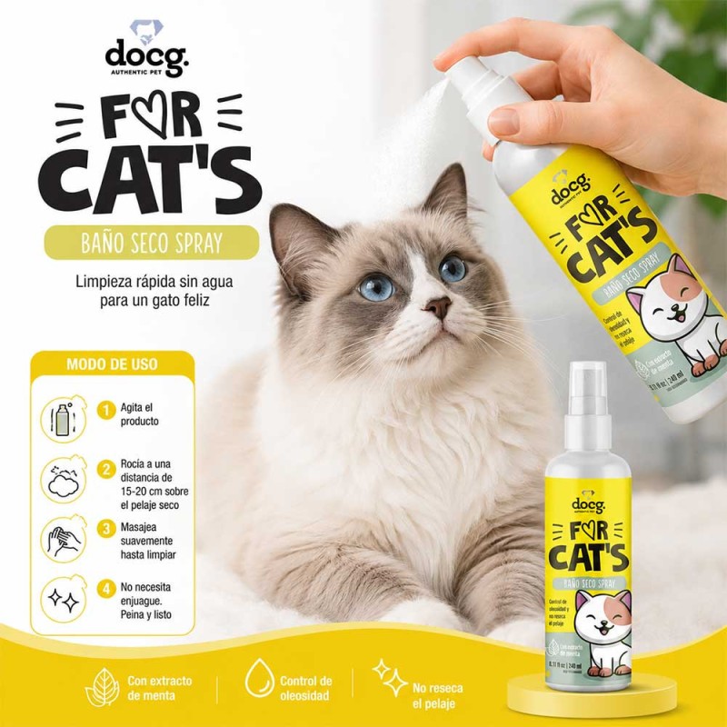 Docg Shampoo Baño Seco en Spray Para Gatos For Cats 240ml