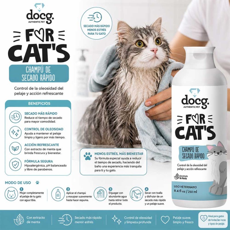 Docg Shampoo Secado Rápido Para Gatos For Cats 250 ml