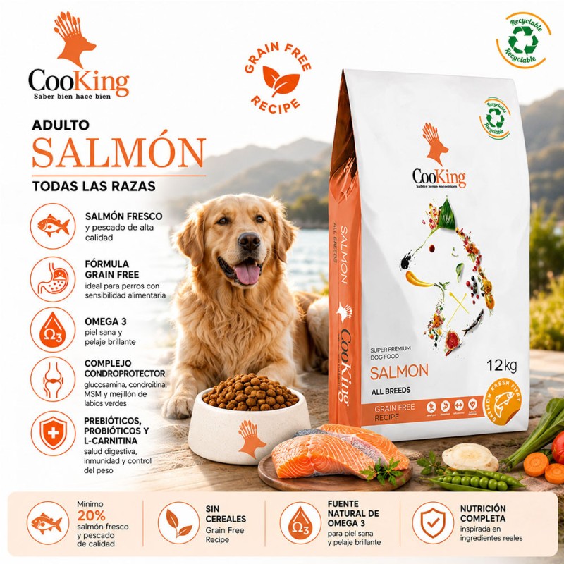 Alimento Cooking Para Perro Adulto Todas las Razas Salmón 12kg