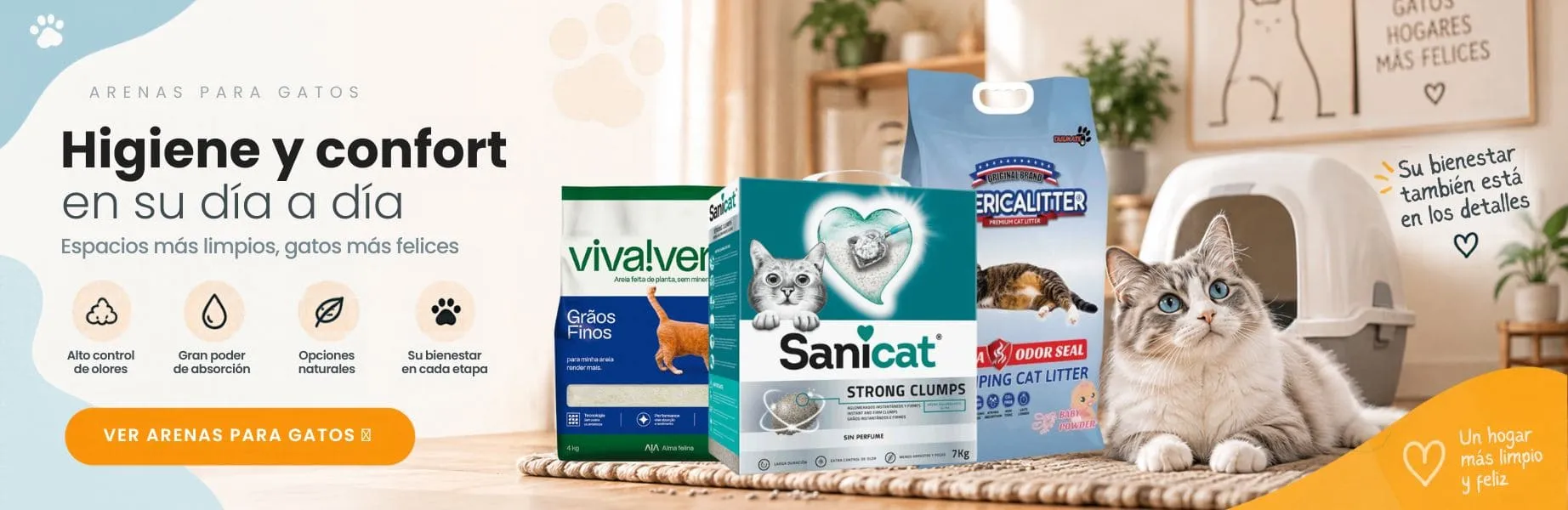 Arena sanitaria: aglomerante, sílice y natural